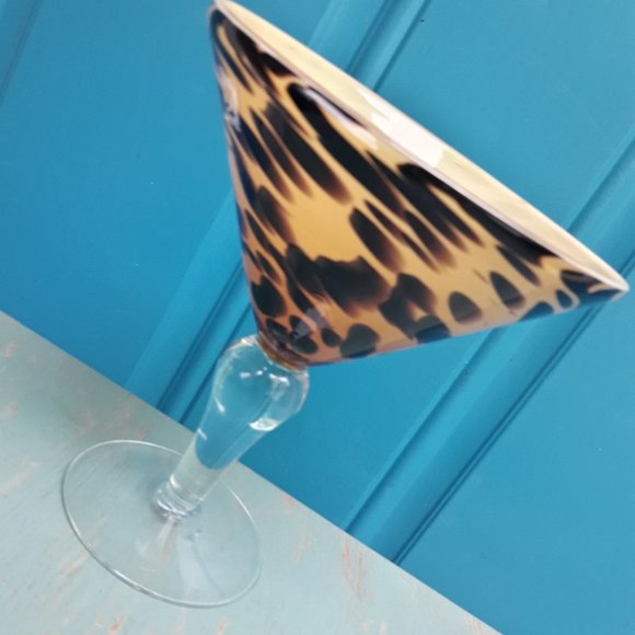Hand Blown Glass Martini Cocktail Barware Animal Print Oversized Party Drinking - Picture 4 of 16